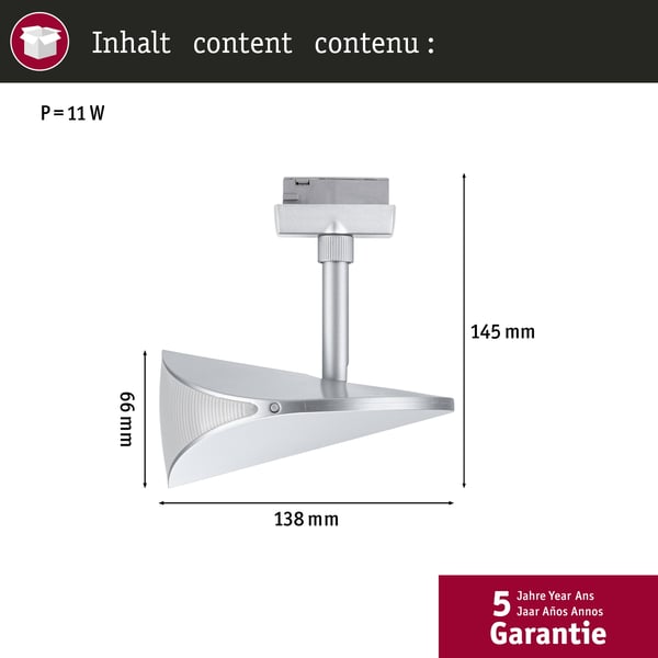 Paulmann URail Spotlight för strömskenor 3-Step-Dim Alejandro 800lm 10W 3000K dimbar 230V Krom matt