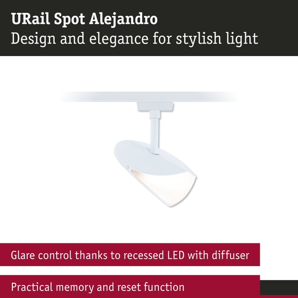 Paulmann URail Spotlight för strömskenor 3-Step-Dim Alejandro 800lm 10W 3000K dimbar 230V Signal vit