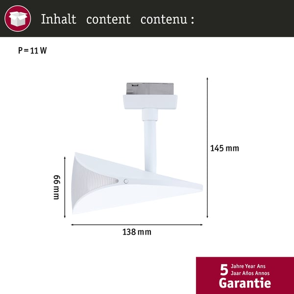 Paulmann URail Spotlight för strömskenor 3-Step-Dim Alejandro 800lm 10W 3000K dimbar 230V Signal vit