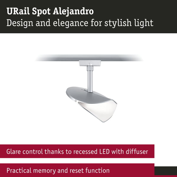 Paulmann URail Spotlight för strömskenor 3-Step-Dim Alejandro 800lm 10W 4000K dimbar 230V Krom matt