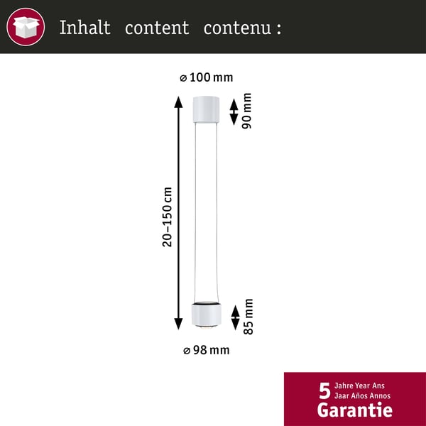 Paulmann URail Hängande Aldan 820lm / 0lm 8,5W / 4,5W 2700K dimbar 230V Vit