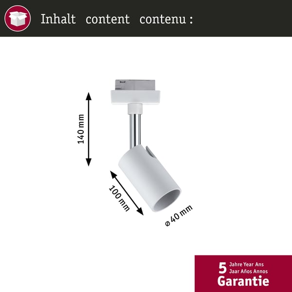Paulmann URail Spotlight för strömskenor Pure I GU10 max. 10W dimbar 230V Vit, Krom