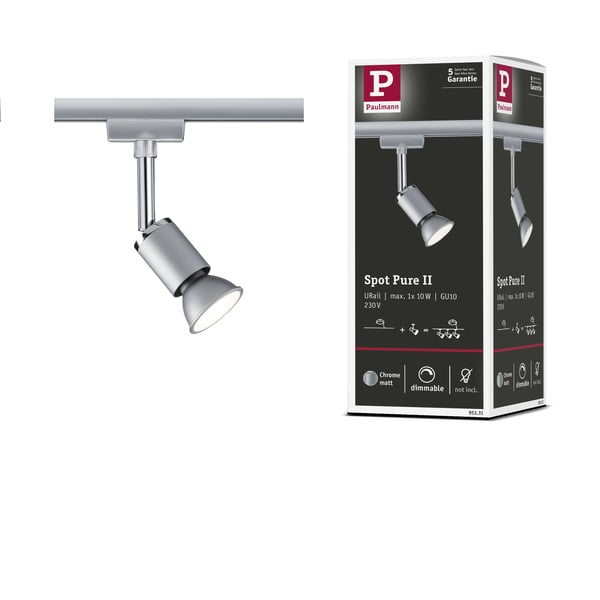 Paulmann URail Spotlight för strömskenor Pure II GU10 max. 10W dimbar 230V Krom matt, Krom