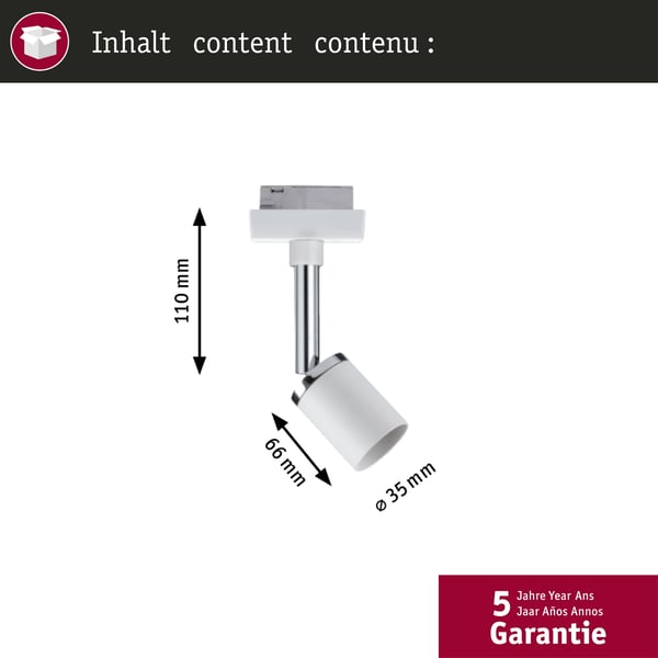 Paulmann URail Spotlight för strömskenor Pure II GU10 max. 10W dimbar 230V Vit, Krom