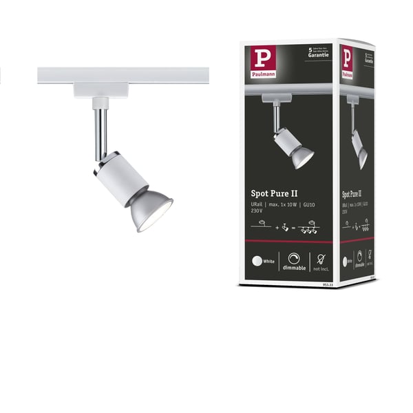 Paulmann URail Spotlight för strömskenor Pure II GU10 max. 10W dimbar 230V Vit, Krom