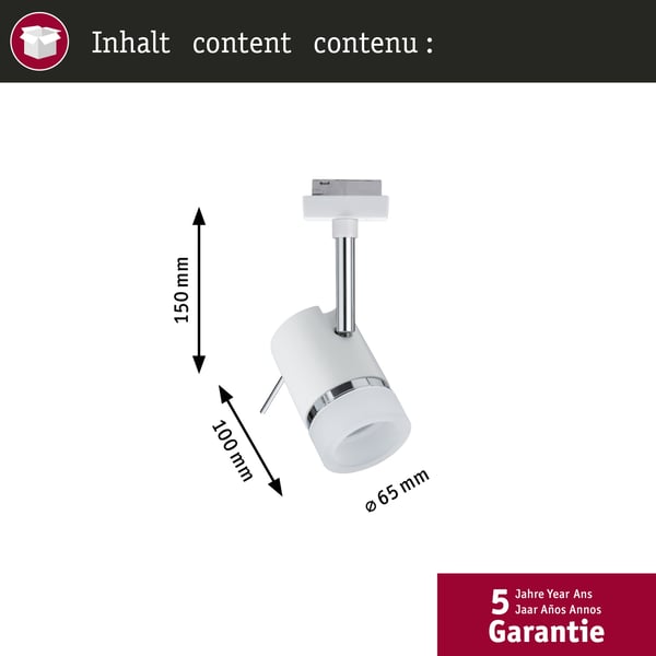 Paulmann URail Spotlight för strömskenor Pipe GU10 max. 10W dimbar 230V Vit, Krom
