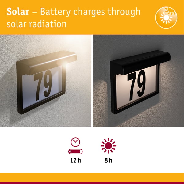 Paulmann Solenergi LED lampa för husnummer DaytonII lampa IP44 3000K 2lm Svart