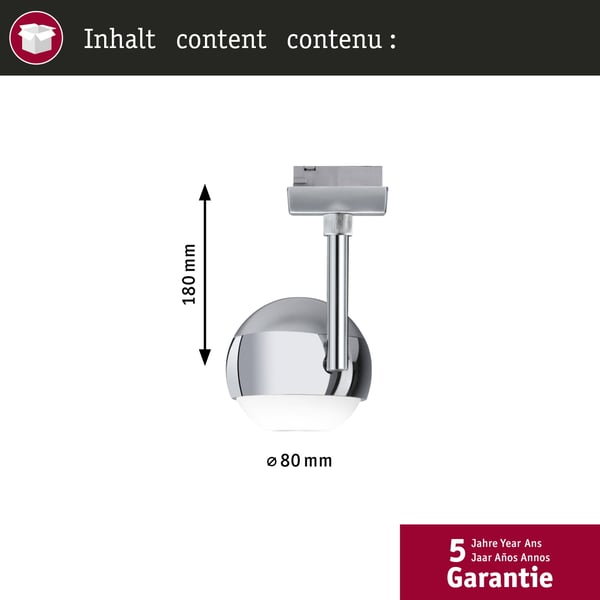 Paulmann URail Spotlight för strömskenor Capsule II 439lm 6,3W 2700K dimbar 230V Krom matt, Krom