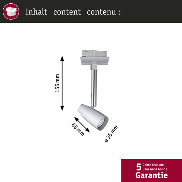 Paulmann URail Spotlight för strömskenor Barelli GU10 max. 10W dimbar 230V Krom matt, Krom