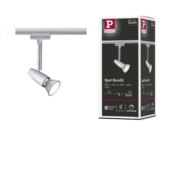 Paulmann URail Spotlight för strömskenor Barelli GU10 max. 10W dimbar 230V Krom matt, Krom