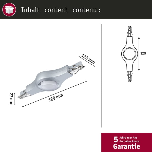 Paulmann URail Kontaktdon Linjekoppling belyst 189x57 mm 5,3W Krom matt