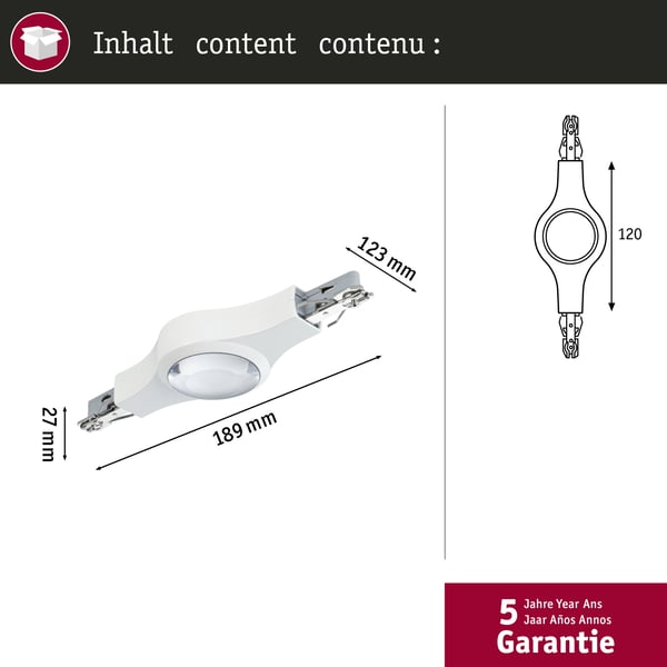 Paulmann URail Kontaktdon Linjekoppling belyst 189x57 mm 5,3W Vit