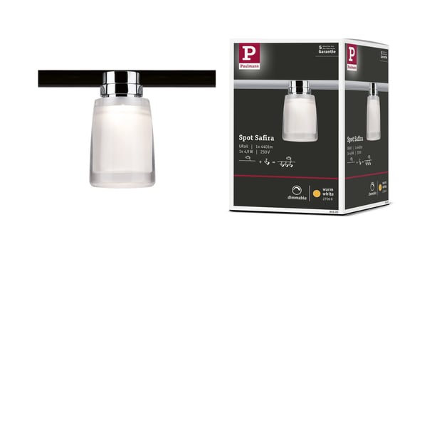 Paulmann URail Spotlight för strömskenor Safira 350lm 4,9W 2700K dimbar 230V Krom, Klar, Satin