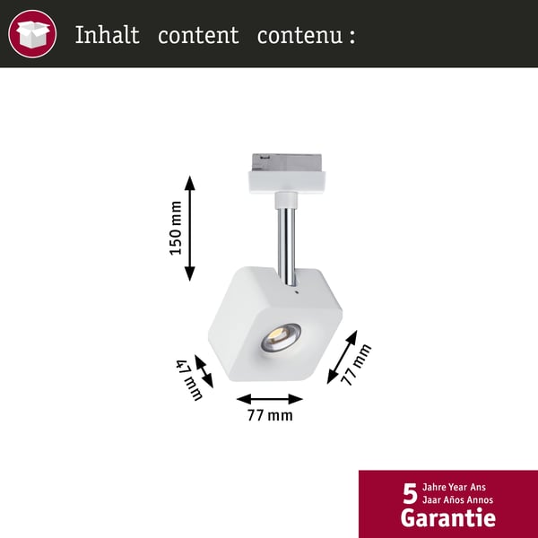 Paulmann URail Spotlight för strömskenor Cube 540lm 8W 2700K dimbar 230V Vit, Krom