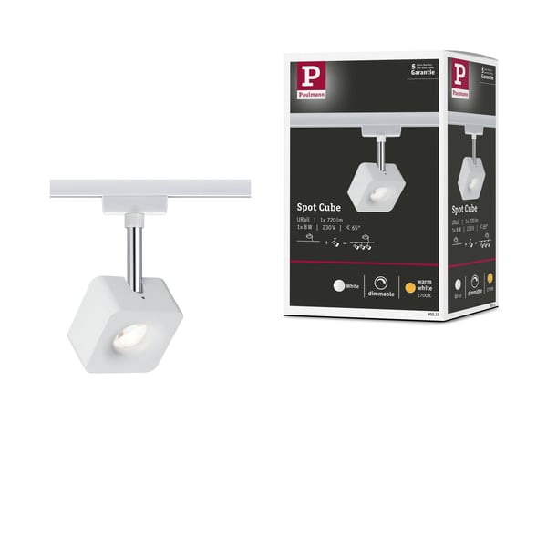 Paulmann URail Spotlight för strömskenor Cube 540lm 8W 2700K dimbar 230V Vit, Krom Paulmann URail Spotlight för strömskenor Cube 540lm 8W 2700K dimbar 230V Vit, Krom