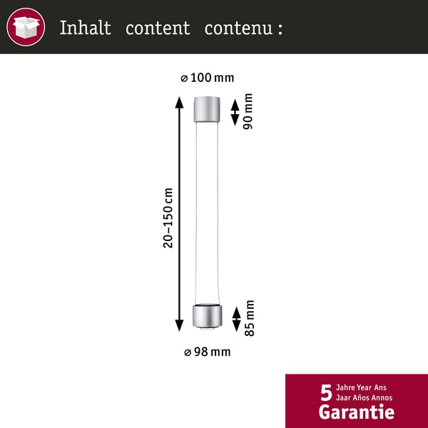 Paulmann URail Hängande Aldan 820lm / 0lm 8,5W / 4,5W 2700K dimbar 230V Krom matt, Svart