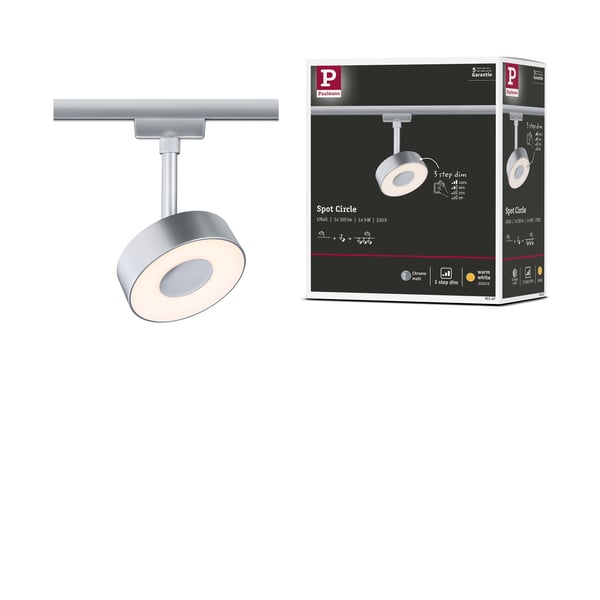 Paulmann URail Spotlight för strömskenor 3-Step-Dim Circle 280lm 5W 3000K dimbar 230V Krom matt