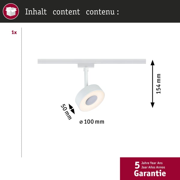 Paulmann URail Spotlight för strömskenor 3-Step-Dim Circle 280lm 5W 3000K dimbar 230V Vit