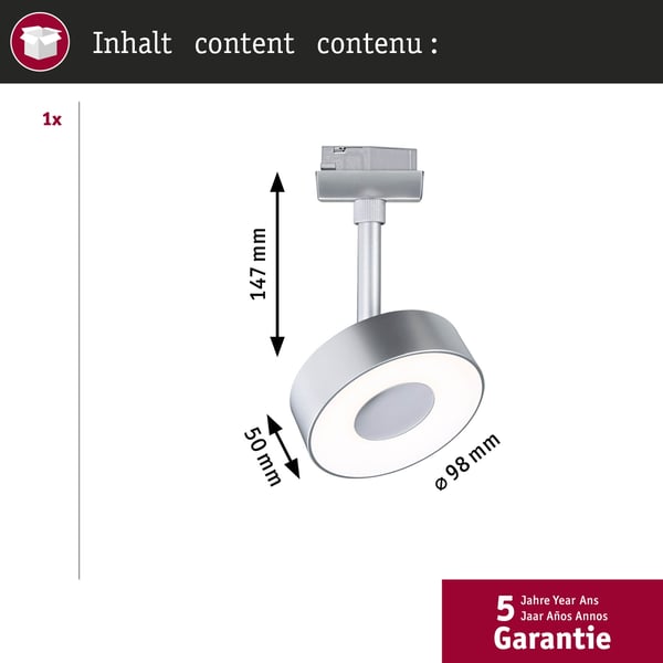 Paulmann URail Spotlight för strömskenor 3-Step-Dim Circle 220lm 5W 4000K dimbar 230V Krom matt