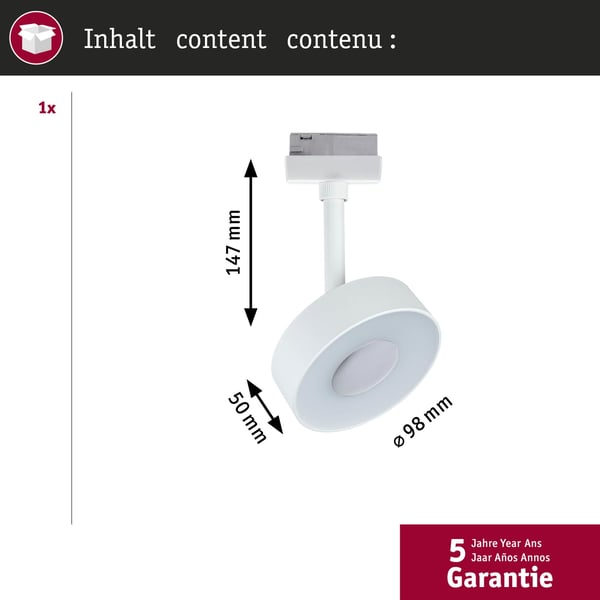 Paulmann URail Spotlight för strömskenor 3-Step-Dim Circle 220lm 5W 4000K dimbar 230V Vit