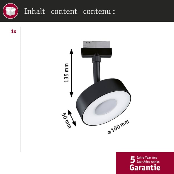 Paulmann URail Spotlight för strömskenor 3-Step-Dim Circle 220lm 5W 4000K dimbar 230V Svart matt