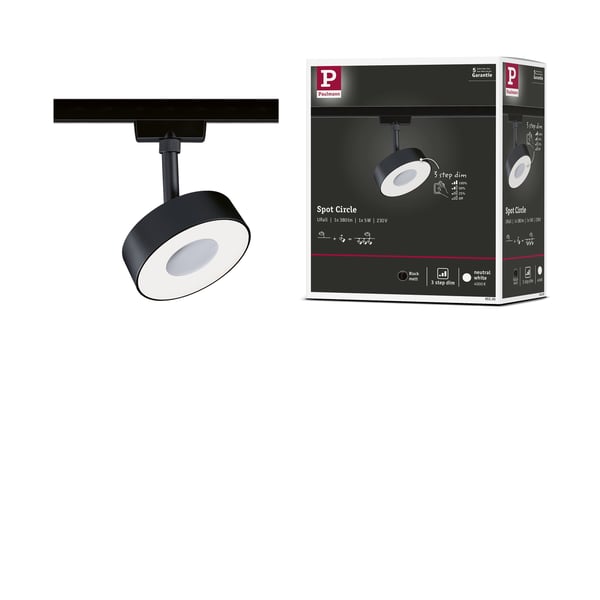 Paulmann URail Spotlight för strömskenor 3-Step-Dim Circle 220lm 5W 4000K dimbar 230V Svart matt