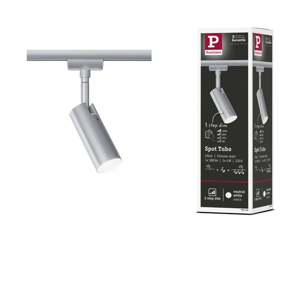 Paulmann URail Spotlight för strömskenor 3-Step-Dim Tubo 230lm 4W 4000K dimbar 230V Krom matt Paulmann URail Spotlight för strömskenor 3-Step-Dim Tubo 230lm 4W 4000K dimbar 230V Krom matt
