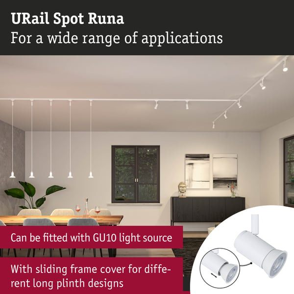 Paulmann URail Spotlight för strömskenor Runa GU10 max. 10W dimbar 230V Signal vit