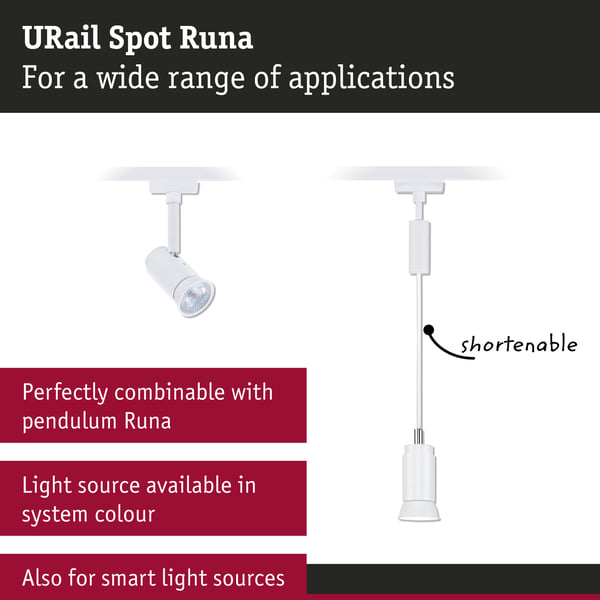 Paulmann URail Spotlight för strömskenor Runa GU10 max. 10W dimbar 230V Signal vit