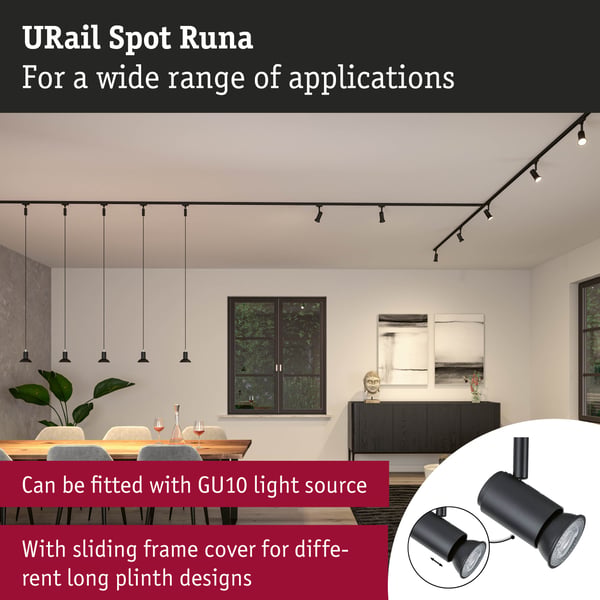 Paulmann URail Spotlight för strömskenor Runa GU10 max. 10W dimbar 230V Svart matt
