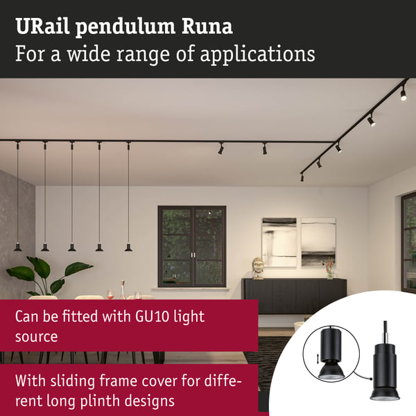 Paulmann URail Hängande Runa GU10 max. 10W dimbar 230V Svart matt