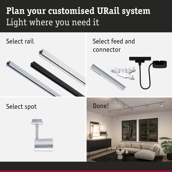 Paulmann URail Spotlight för strömskenor Luxe GU10 max. 10W dimbar 230V Krom matt