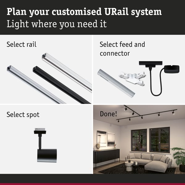 Paulmann URail Spotlight för strömskenor Luxe GU10 max. 10W dimbar 230V Svart matt