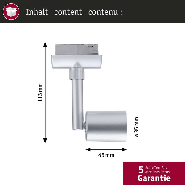 Paulmann URail Spotlight för strömskenor Salt GU10 max. 10W dimbar 230V Krom matt