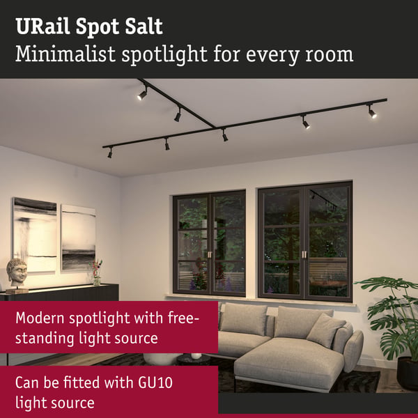 Paulmann URail Spotlight för strömskenor Salt GU10 max. 10W dimbar 230V Svart matt