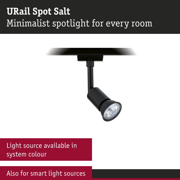 Paulmann URail Spotlight för strömskenor Salt GU10 max. 10W dimbar 230V Svart matt