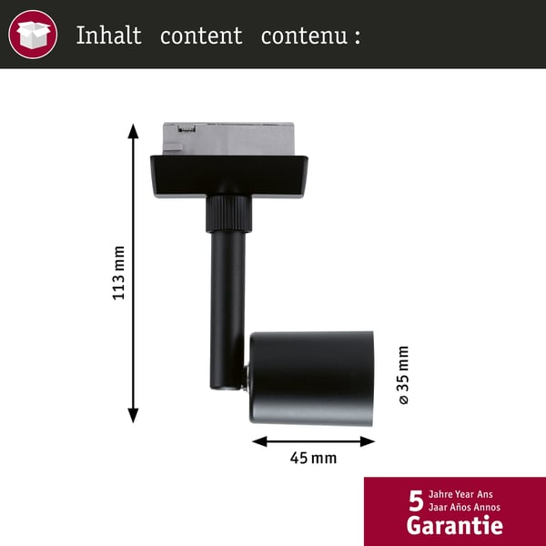 Paulmann URail Spotlight för strömskenor Salt GU10 max. 10W dimbar 230V Svart matt