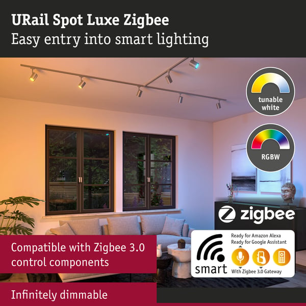 Paulmann URail Spotlight för strömskenor Smart Home Zigbee 3.0 Luxe GU10 350lm 4,8W RGBW+ dimbar 230V Krom matt