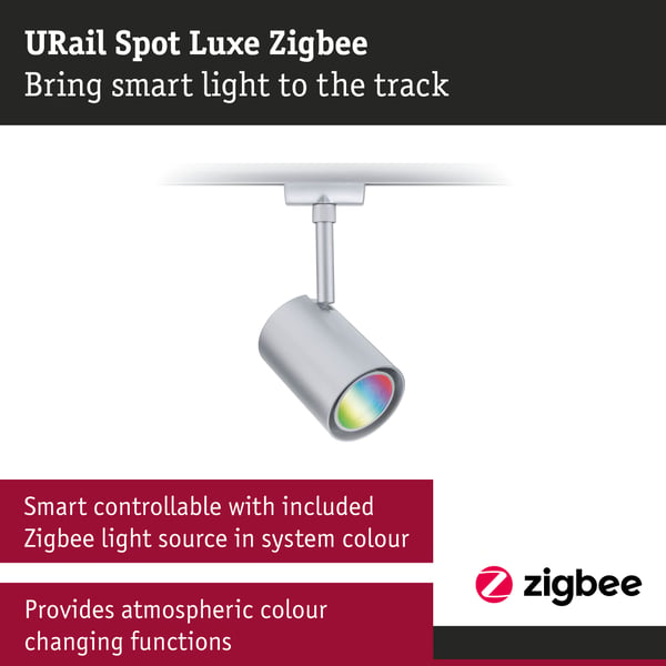 Paulmann URail Spotlight för strömskenor Smart Home Zigbee 3.0 Luxe GU10 350lm 4,8W RGBW+ dimbar 230V Krom matt