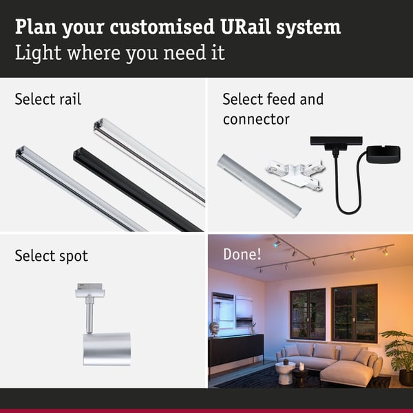 Paulmann URail Spotlight för strömskenor Smart Home Zigbee 3.0 Luxe GU10 350lm 4,8W RGBW+ dimbar 230V Krom matt