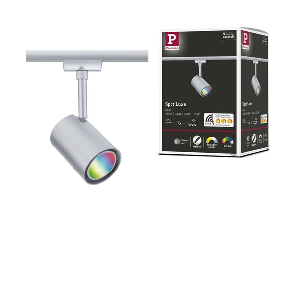 Paulmann URail Spotlight för strömskenor Smart Home Zigbee 3.0 Luxe GU10 350lm 4,8W RGBW+ dimbar 230V Krom matt