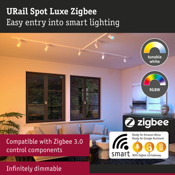 Paulmann URail Spotlight för strömskenor Smart Home Zigbee 3.0 Luxe GU10 350lm 4,8W RGBW+ dimbar 230V Signal vit