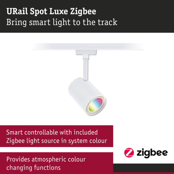 Paulmann URail Spotlight för strömskenor Smart Home Zigbee 3.0 Luxe GU10 350lm 4,8W RGBW+ dimbar 230V Signal vit