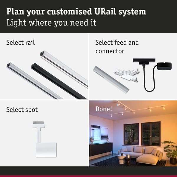 Paulmann URail Spotlight för strömskenor Smart Home Zigbee 3.0 Luxe GU10 350lm 4,8W RGBW+ dimbar 230V Signal vit