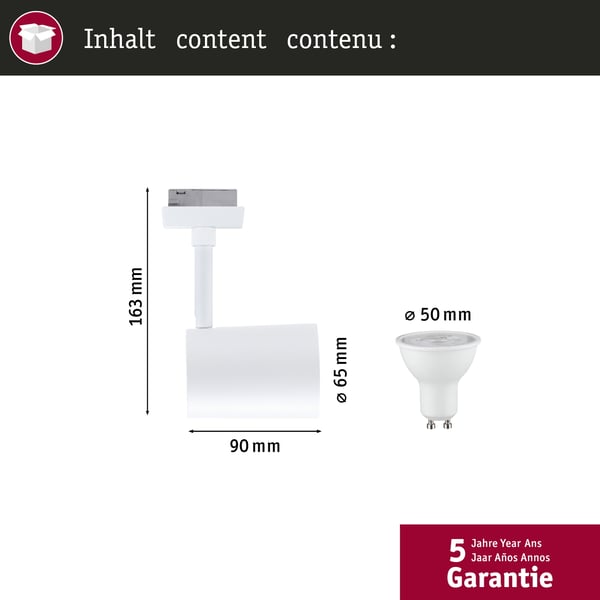 Paulmann URail Spotlight för strömskenor Smart Home Zigbee 3.0 Luxe GU10 350lm 4,8W RGBW+ dimbar 230V Signal vit