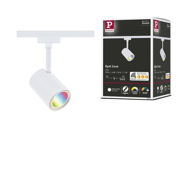 Paulmann URail Spotlight för strömskenor Smart Home Zigbee 3.0 Luxe GU10 350lm 4,8W RGBW+ dimbar 230V Signal vit