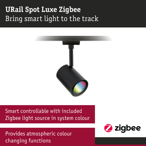 Paulmann URail Spotlight för strömskenor Smart Home Zigbee 3.0 Luxe GU10 350lm 4,8W RGBW+ dimbar 230V Svart matt