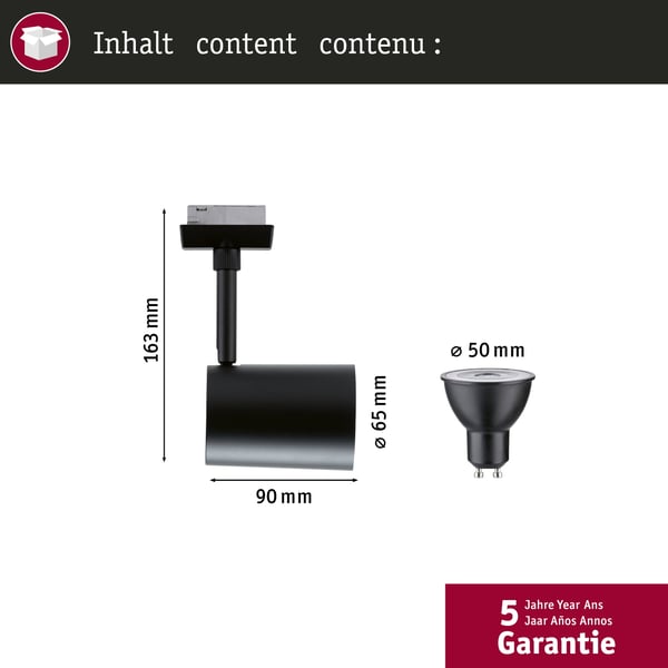 Paulmann URail Spotlight för strömskenor Smart Home Zigbee 3.0 Luxe GU10 350lm 4,8W RGBW+ dimbar 230V Svart matt