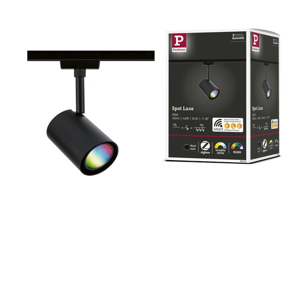 Paulmann URail Spotlight för strömskenor Smart Home Zigbee 3.0 Luxe GU10 350lm 4,8W RGBW+ dimbar 230V Svart matt