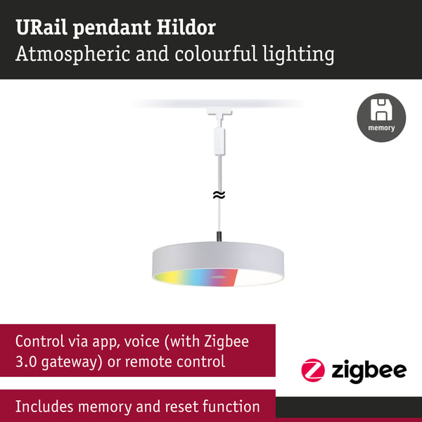 Paulmann URail Hängande Smart Home Zigbee 3.0 Hildor RGBW 510lm 10W RGBW+ dimbar 230V Signal vit